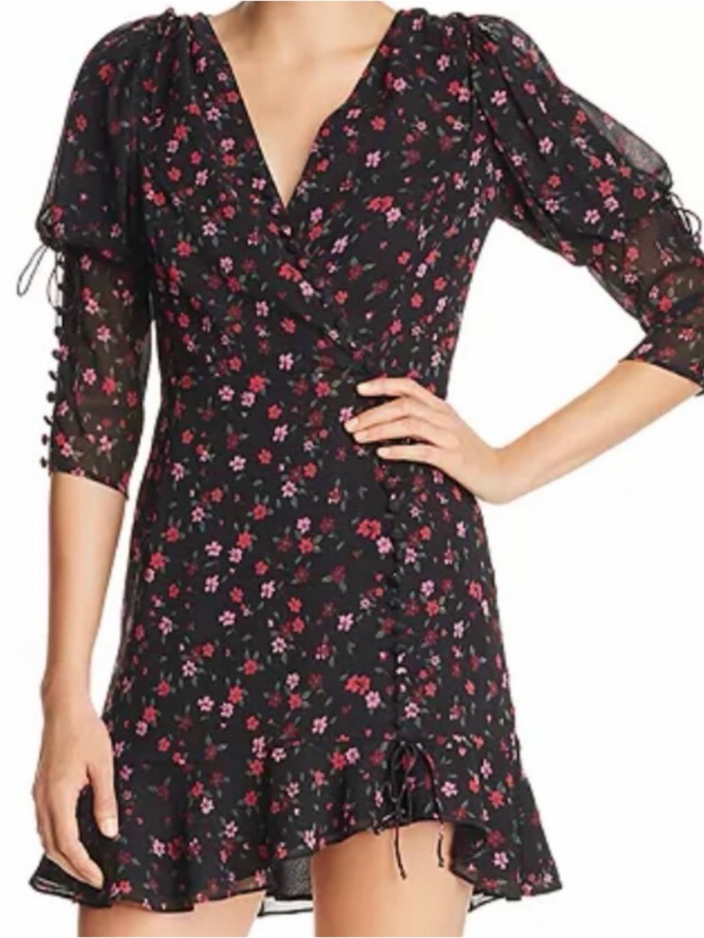 For Love & Lemons Black Ditsy Floral Mini Dress - Medium